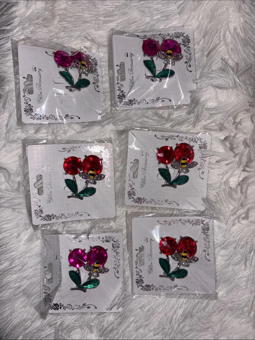 Cherry Crystal Brooch Lot of 6